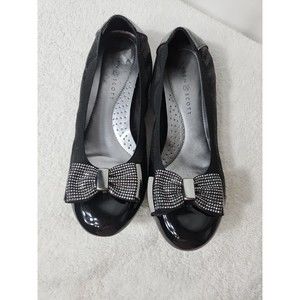 Karen Scott Womens Roza  Ballet Flats, Black, Patent,Gem Bow Shimmer Size 9 US